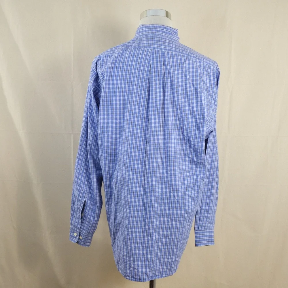 Polo Ralph Lauren 16 34/35 Yarmouth Dress Shirt Blue White Plaid Cotton Mens